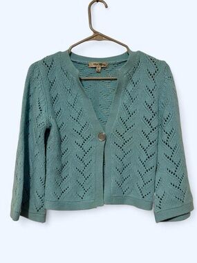 Teal Open-Knit Button Cardigan‎ Sweater